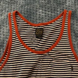 Blue & White Striped Obey Propaganda Tank